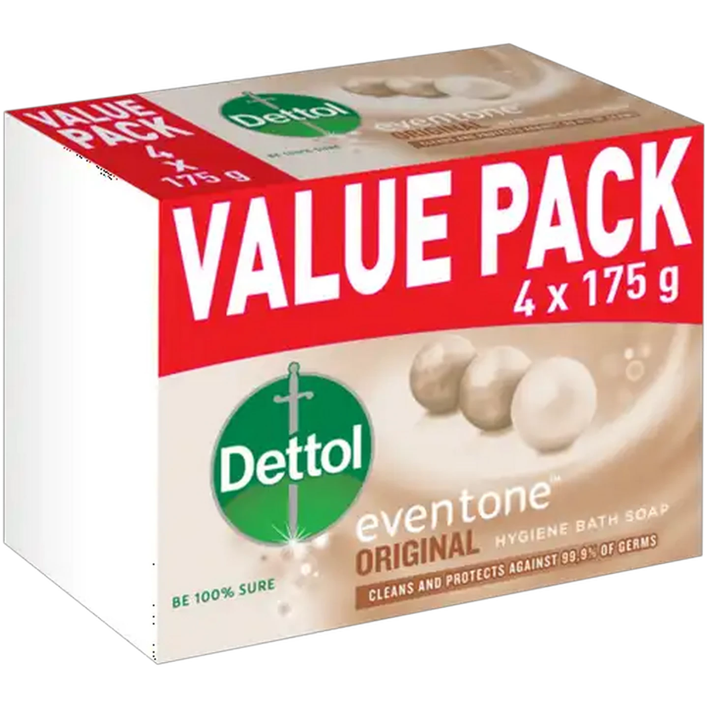 Image of Dettol Eventone Original Hygiene Bath Soap Bar 4 x 175g