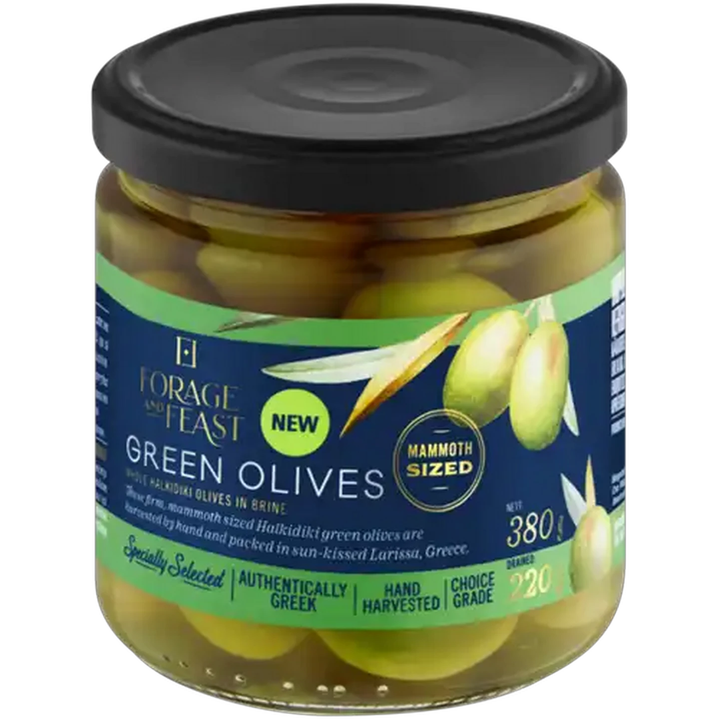 Image of Forage And Feast Green Olives 380g