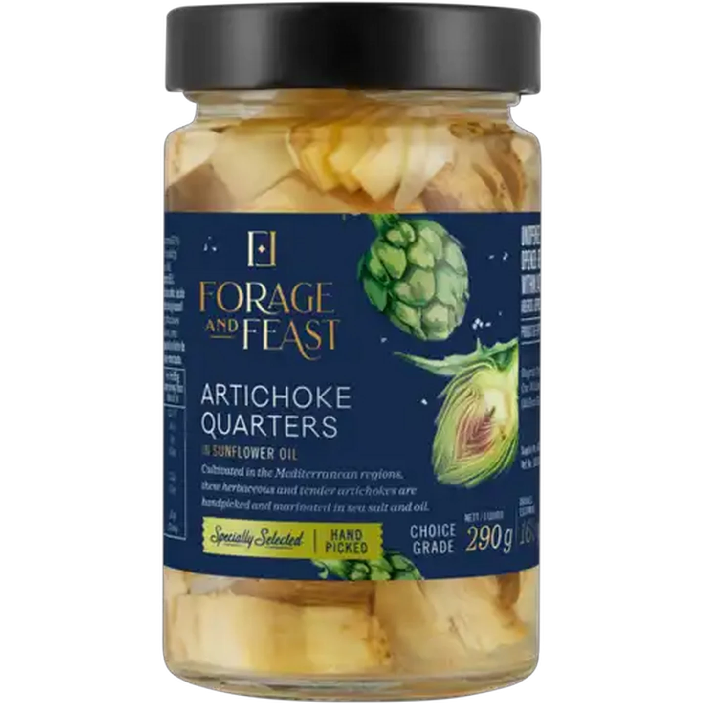 Image of Forage And Feast Artichoke Quarters in Sunflower Oil 290g