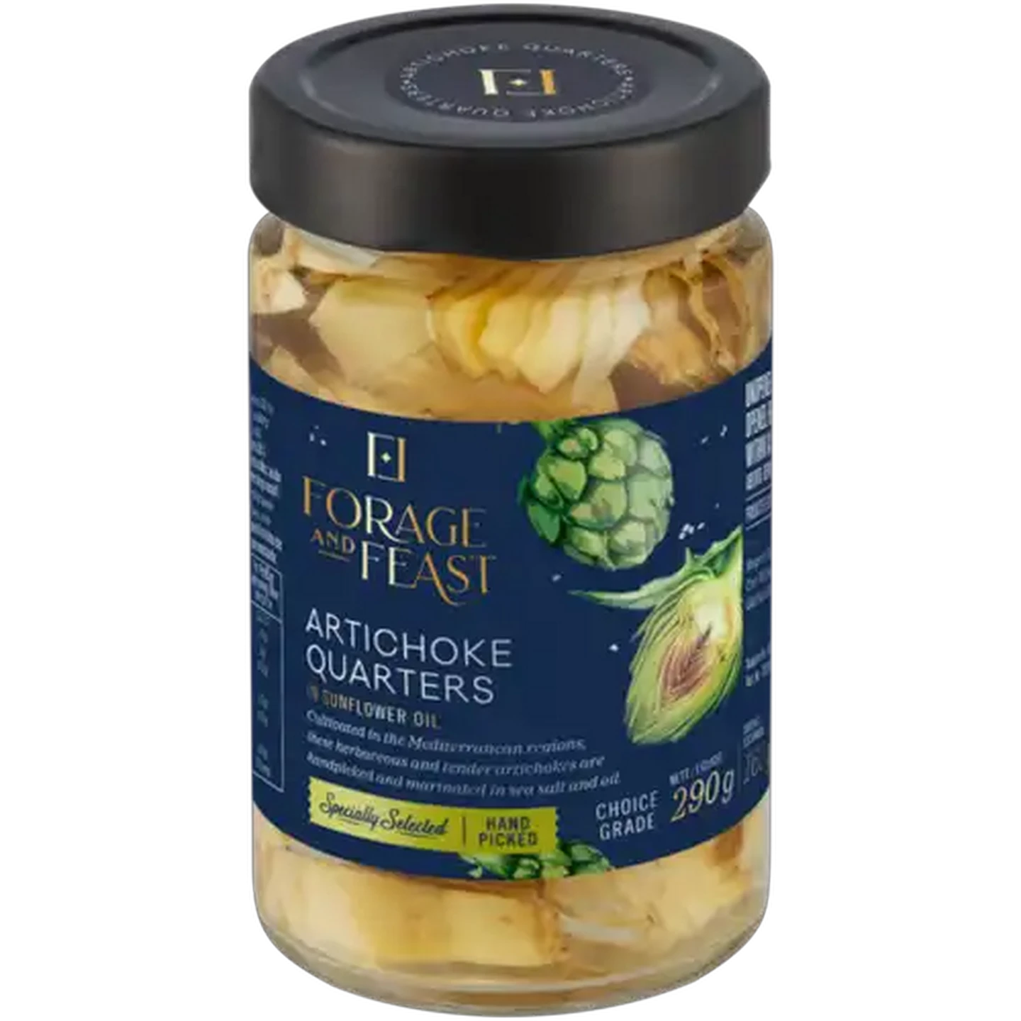 Image of Forage And Feast Artichoke Quarters in Sunflower Oil 290g