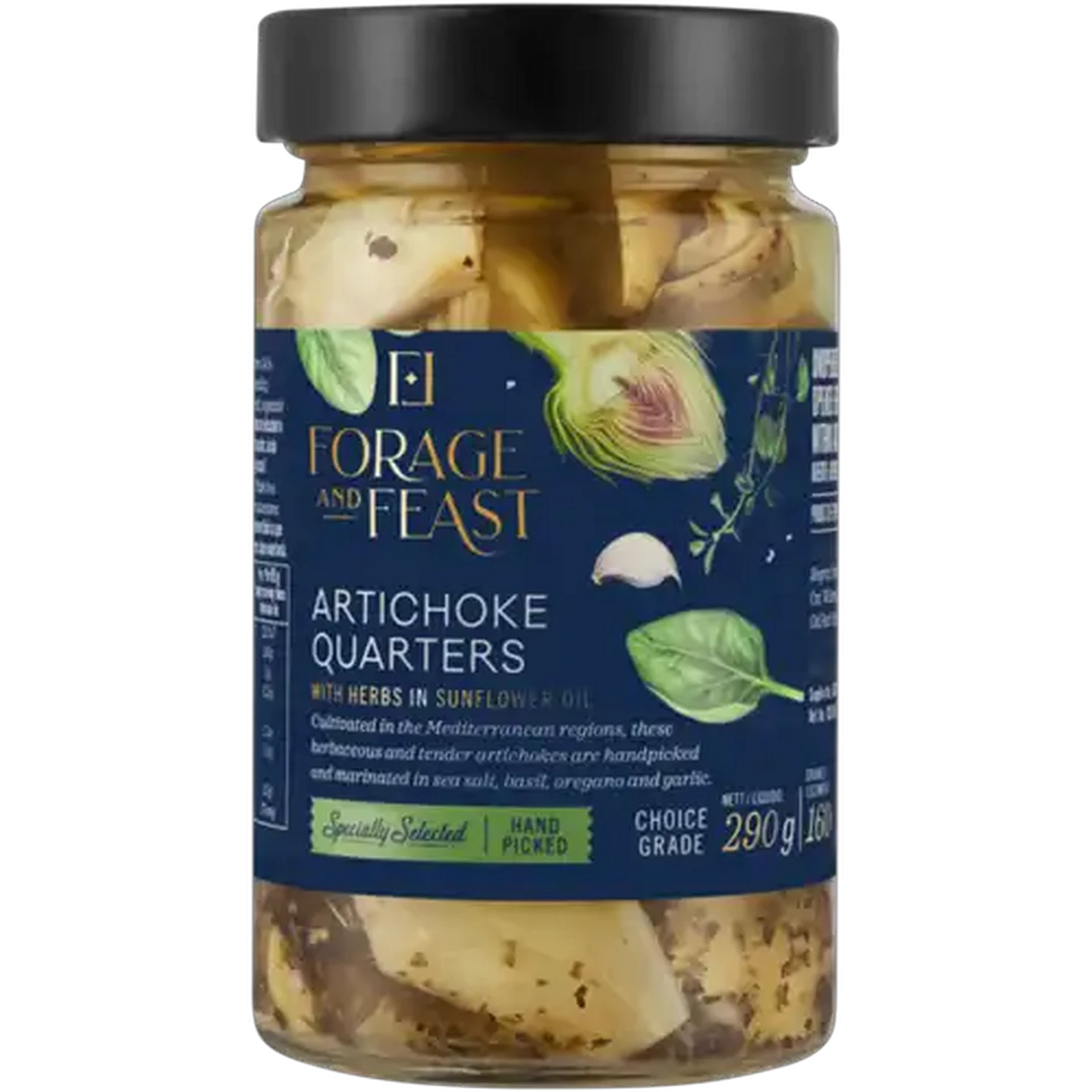 Image of Forage And Feast Artichoke Quarters with Herbs in Sunflower Oil 290ml