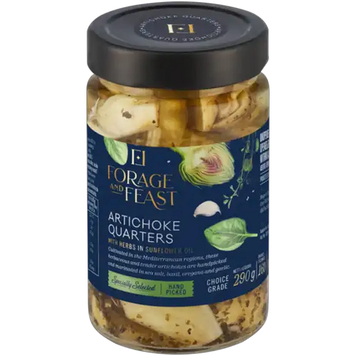 Image of Forage And Feast Artichoke Quarters with Herbs in Sunflower Oil 290ml