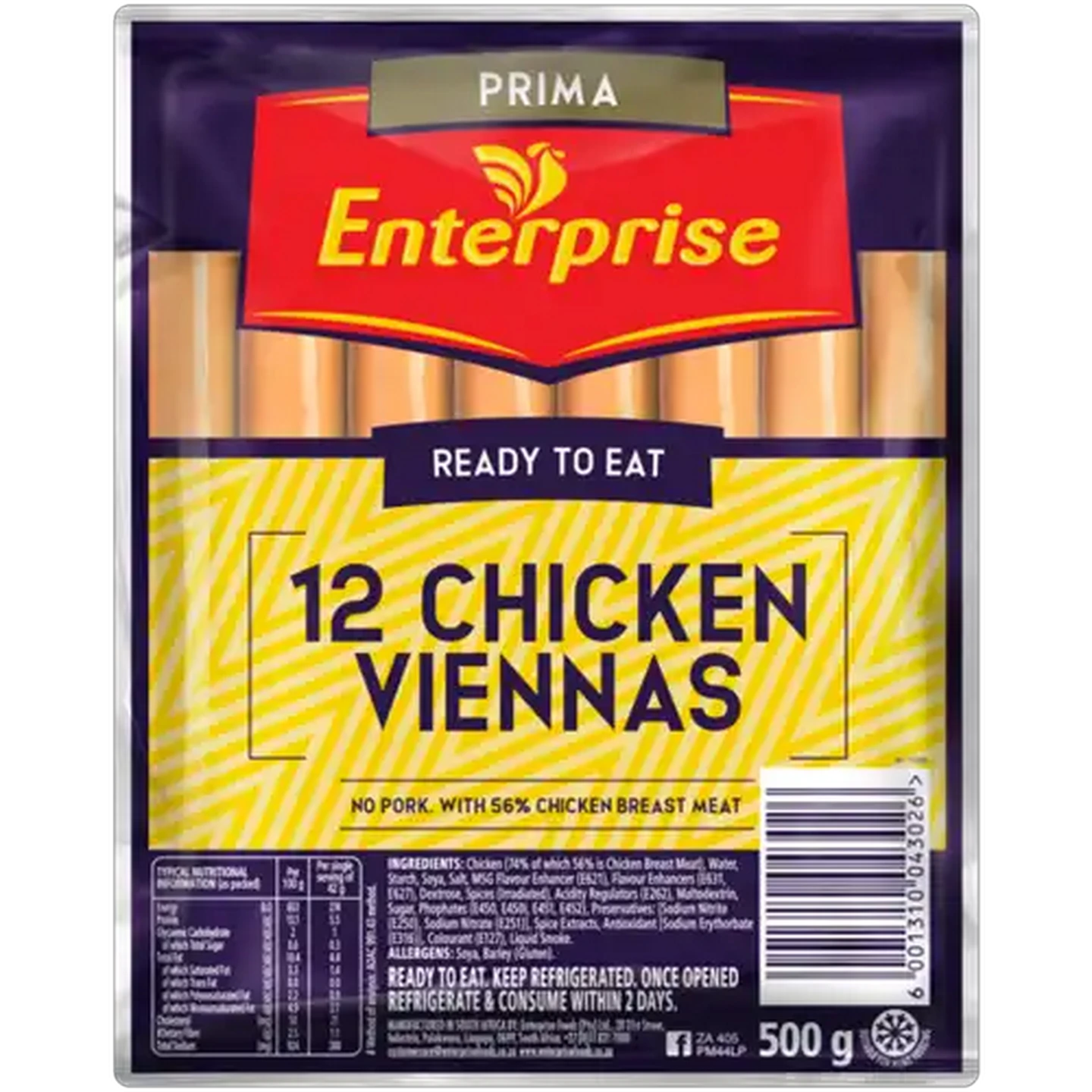 Image of Enterprise Prima Ready To Eat No Pork Chicken Viennas 12 Pack