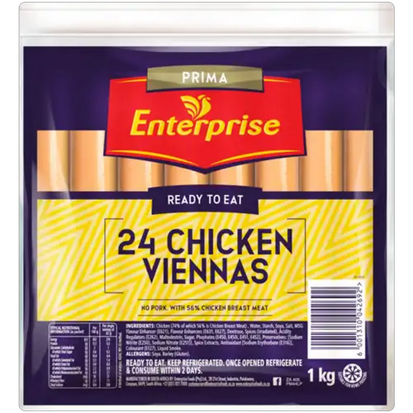 Image of Enterprise Prima Ready To Eat No Pork Chicken Viennas 24 Pack