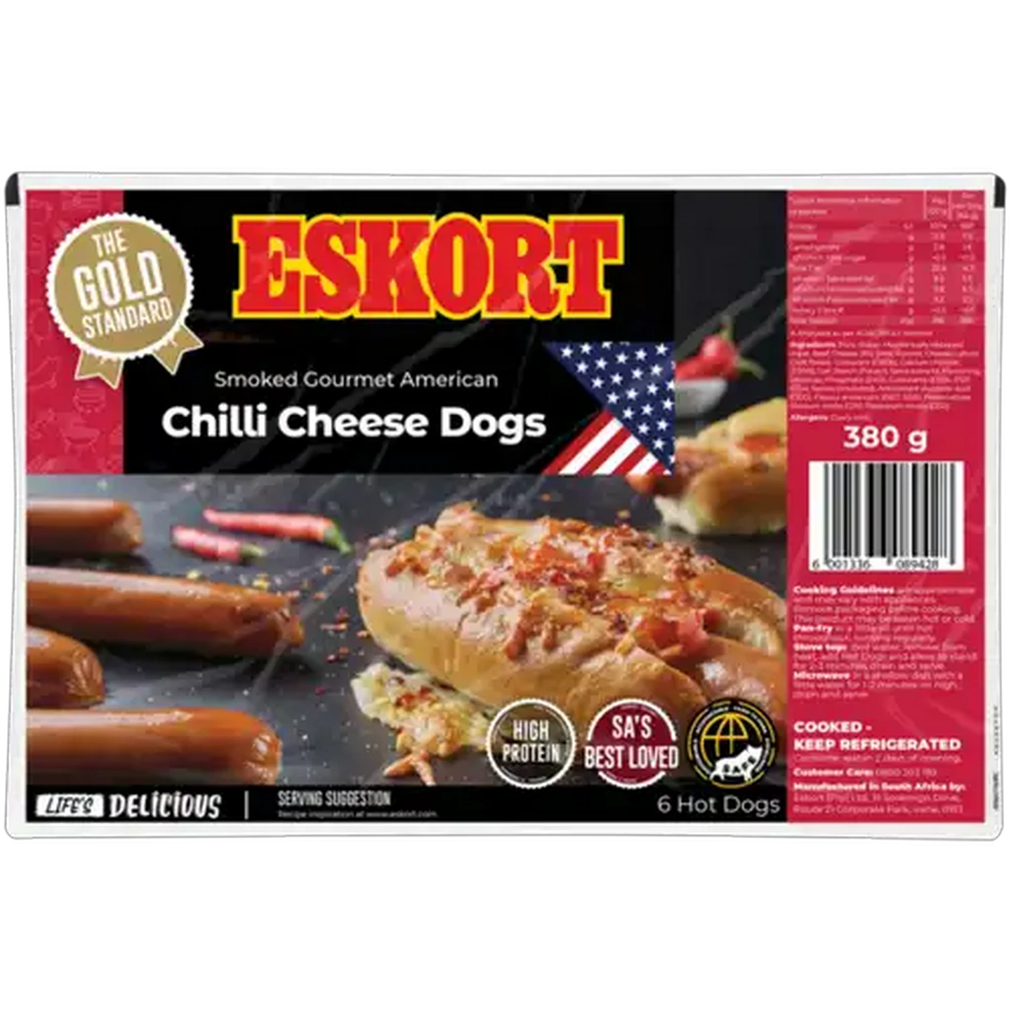 Image of Eskort Smoked Gourmet Chilli Cheese Hot Dogs Pack 380g