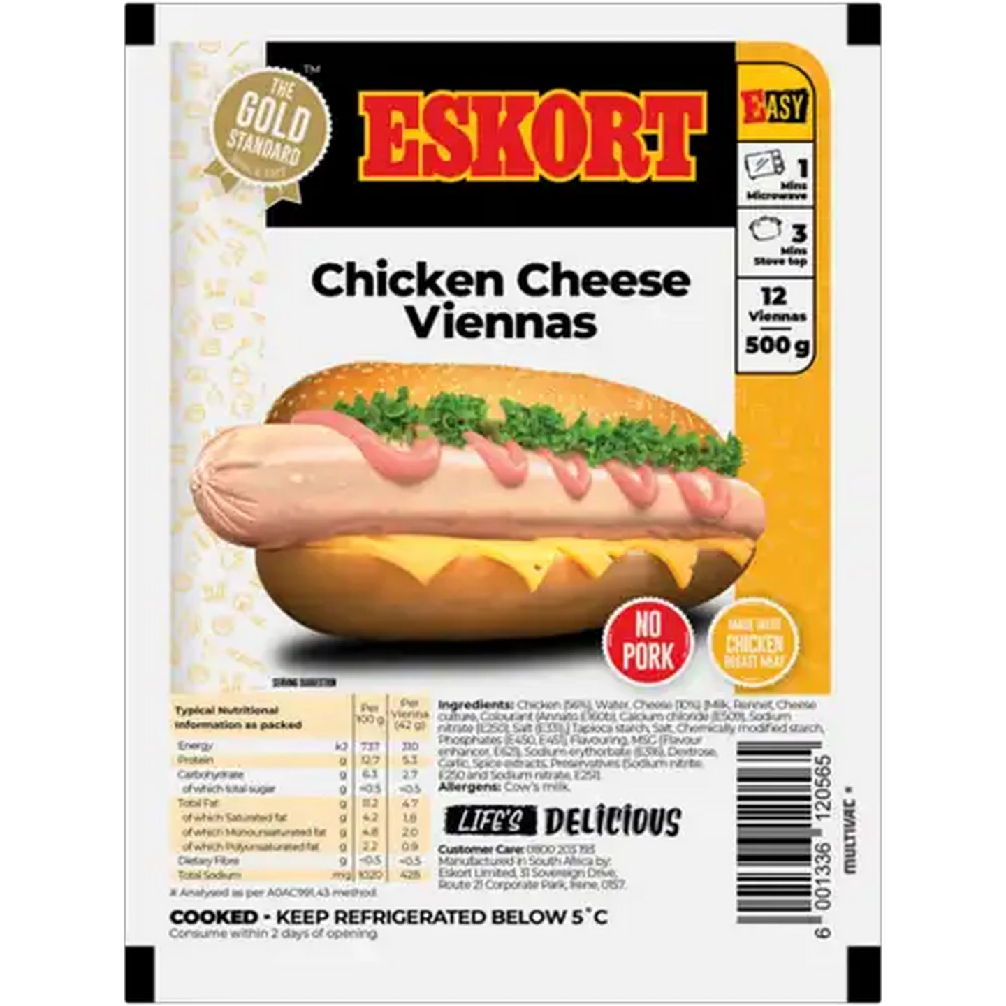 Image of Eskort Pork-Free Chicken & Cheese Viennas 500g
