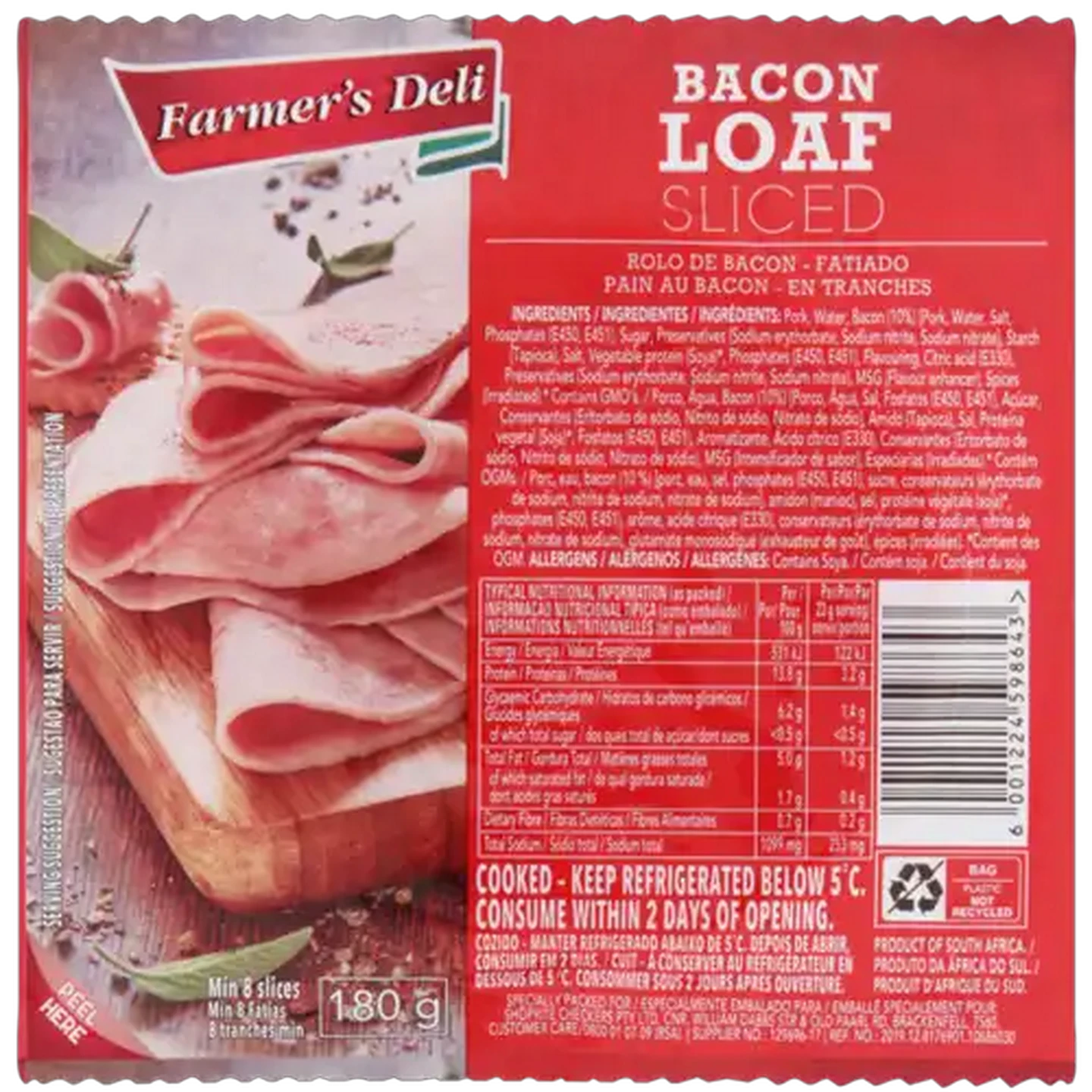 Image of Farmer's Deli Sliced Bacon Loaf 180g