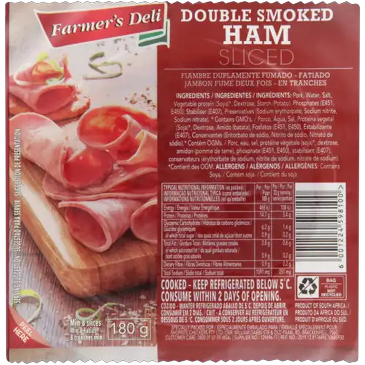 Image of Farmer's Deli Sliced Double Smoked Ham 180g