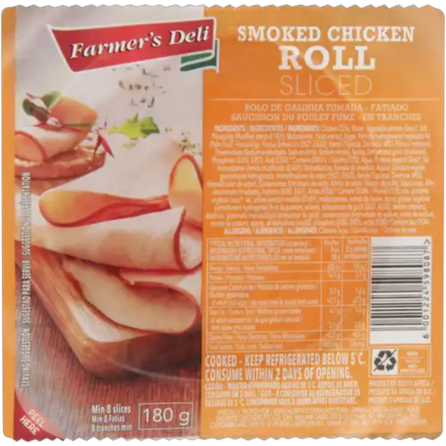 Image of Farmer's Deli Sliced Smoked Chicken Roll 180g