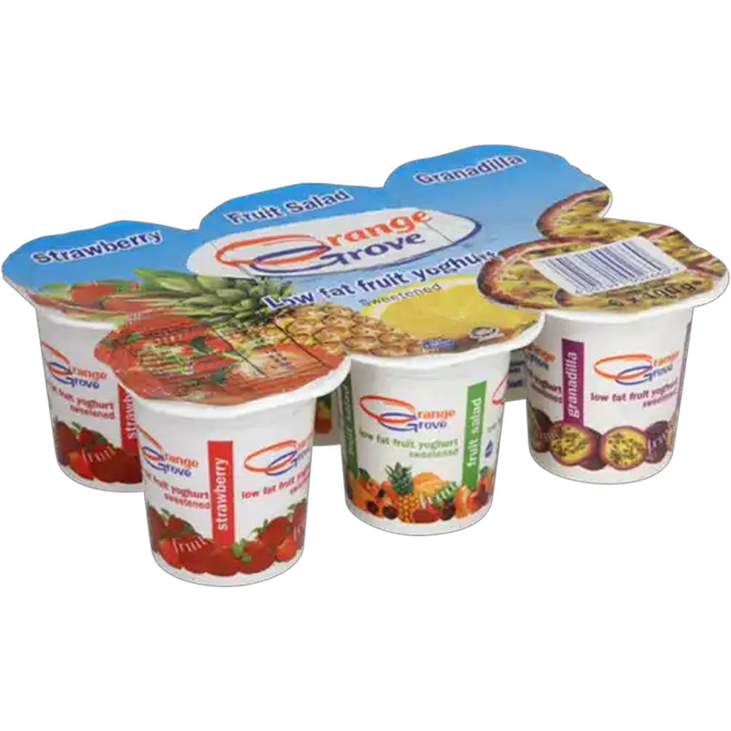 Image of Orange Grove Strawberry, Fruit Salad & Granadilla Flavoured Low Fat Fruit Yoghurt 6 x 100g