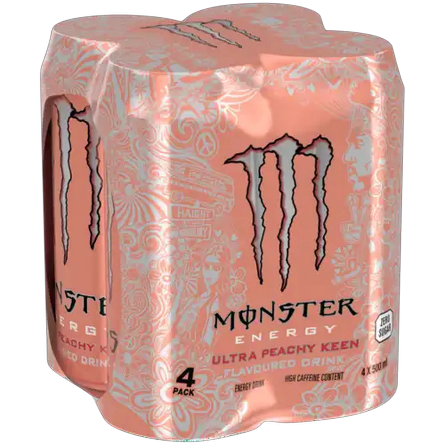 Image of Monster Ultra Peachy Keen Flavoured Zero Sugar Energy Drink 4 x 500ml