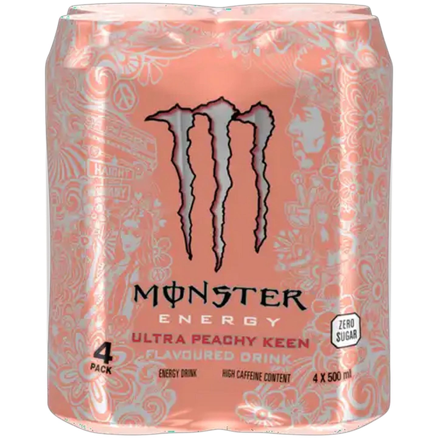 Image of Monster Ultra Peachy Keen Flavoured Zero Sugar Energy Drink 4 x 500ml