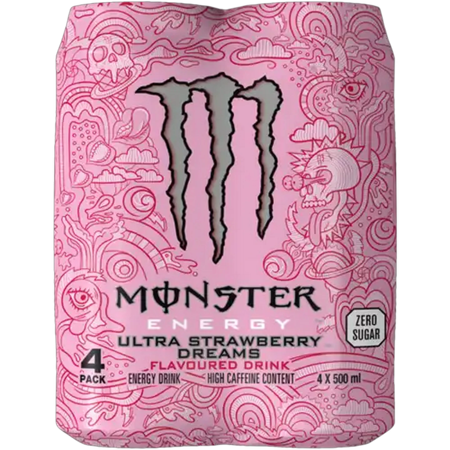 Image of Monster Ultra Strawberry Dreams Flavoured Zero Sugar Energy Drink 4 x 500ml