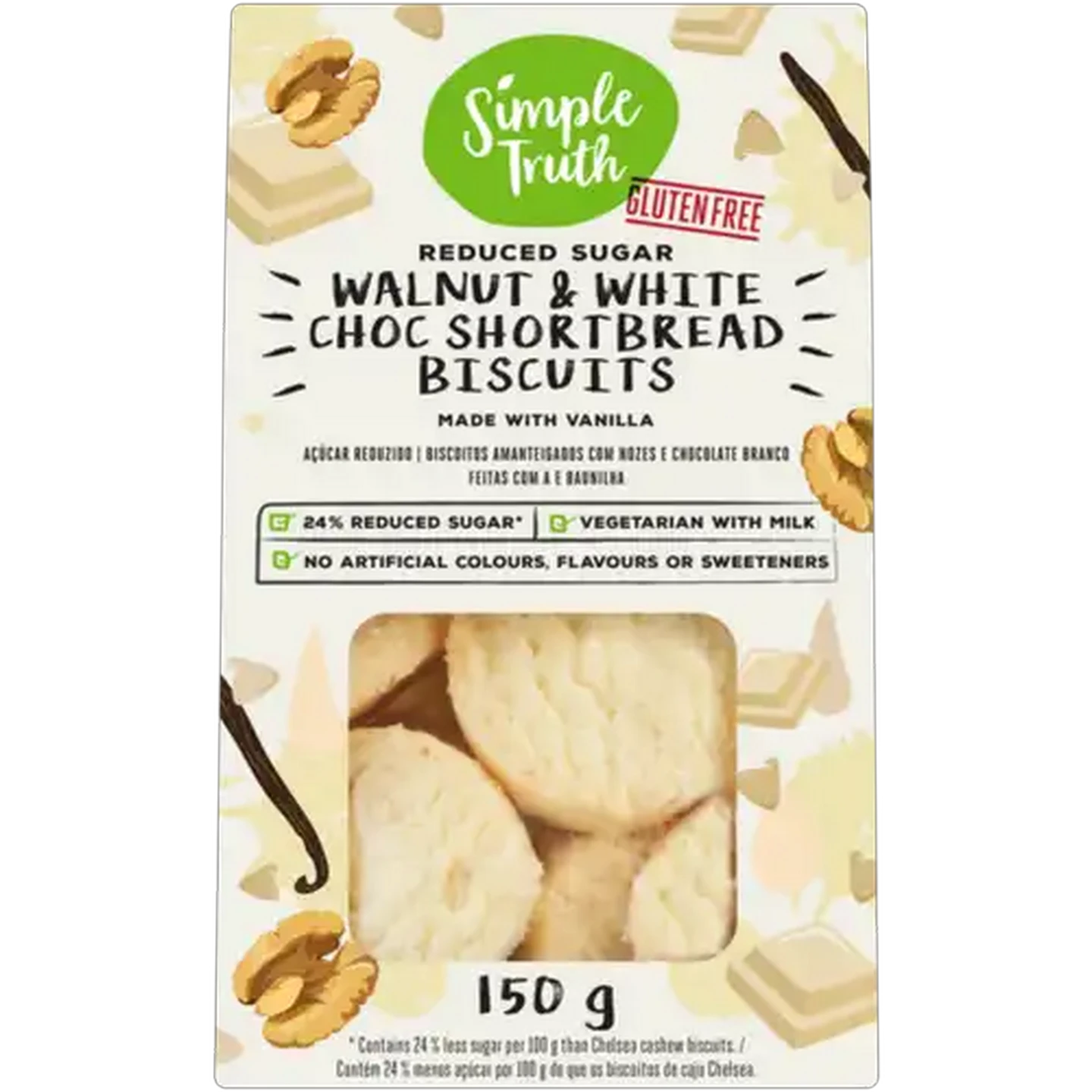 Image of Simple Truth Reduced Sugar Walnut & White Choc Shortbread Biscuits 150g