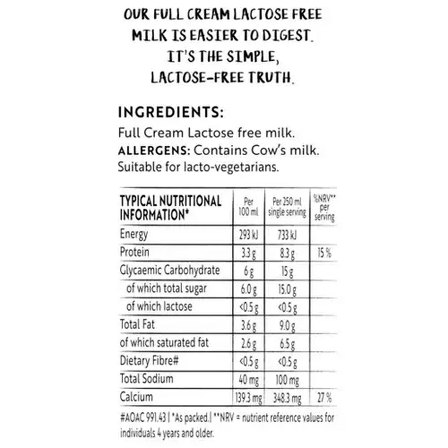 Image of Simple Truth Lactose Free Full Cream Milk 1L