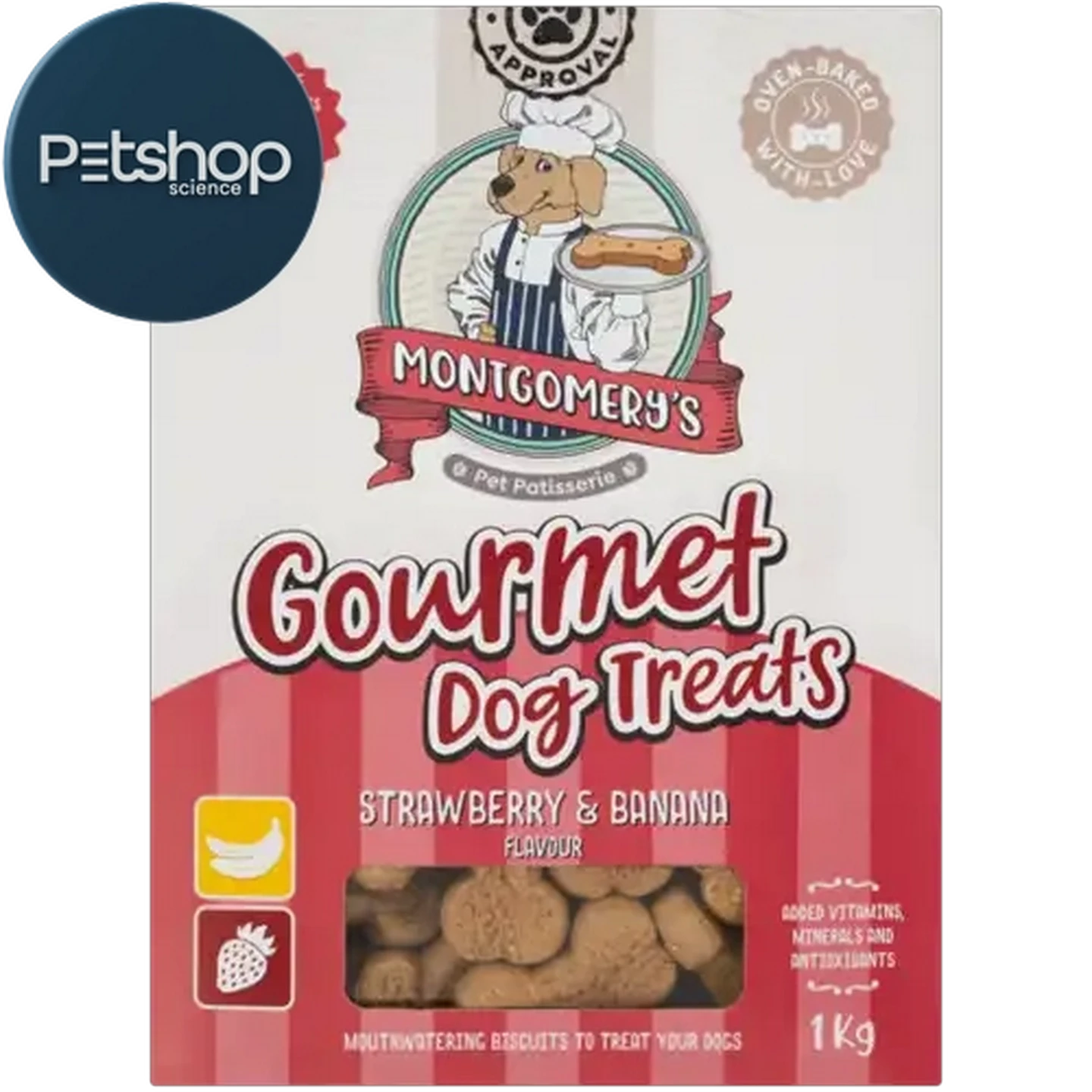 Image of Montgomery's Strawberry & Banana Flavoured Gourmet Dog Treats 1kg