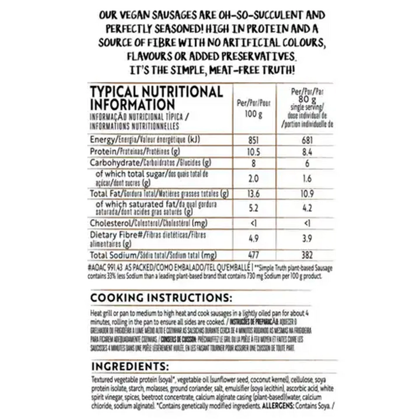 Image of Simple Truth Frozen Plant-Based Sausages 4 x 80g