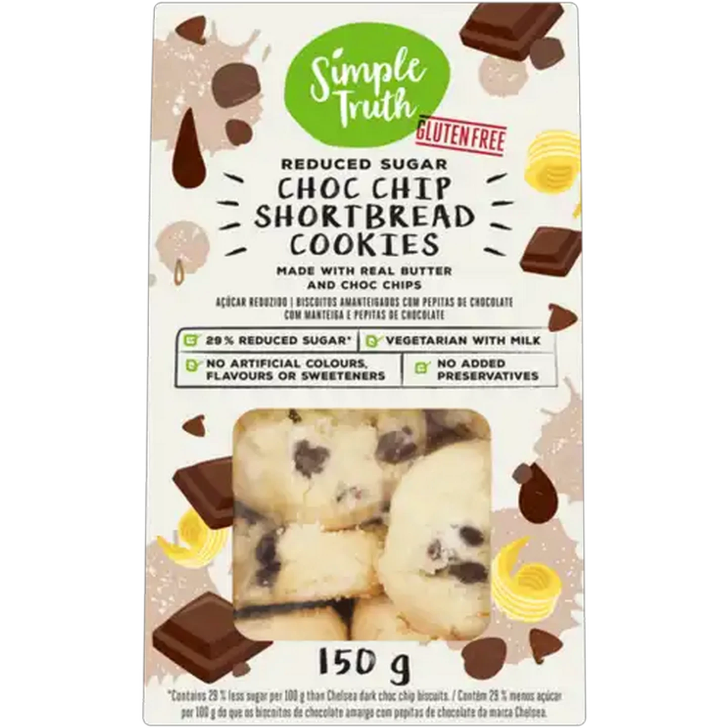 Image of Simple Truth Reduced Sugar Choc Chip Shortbread Cookies 150g