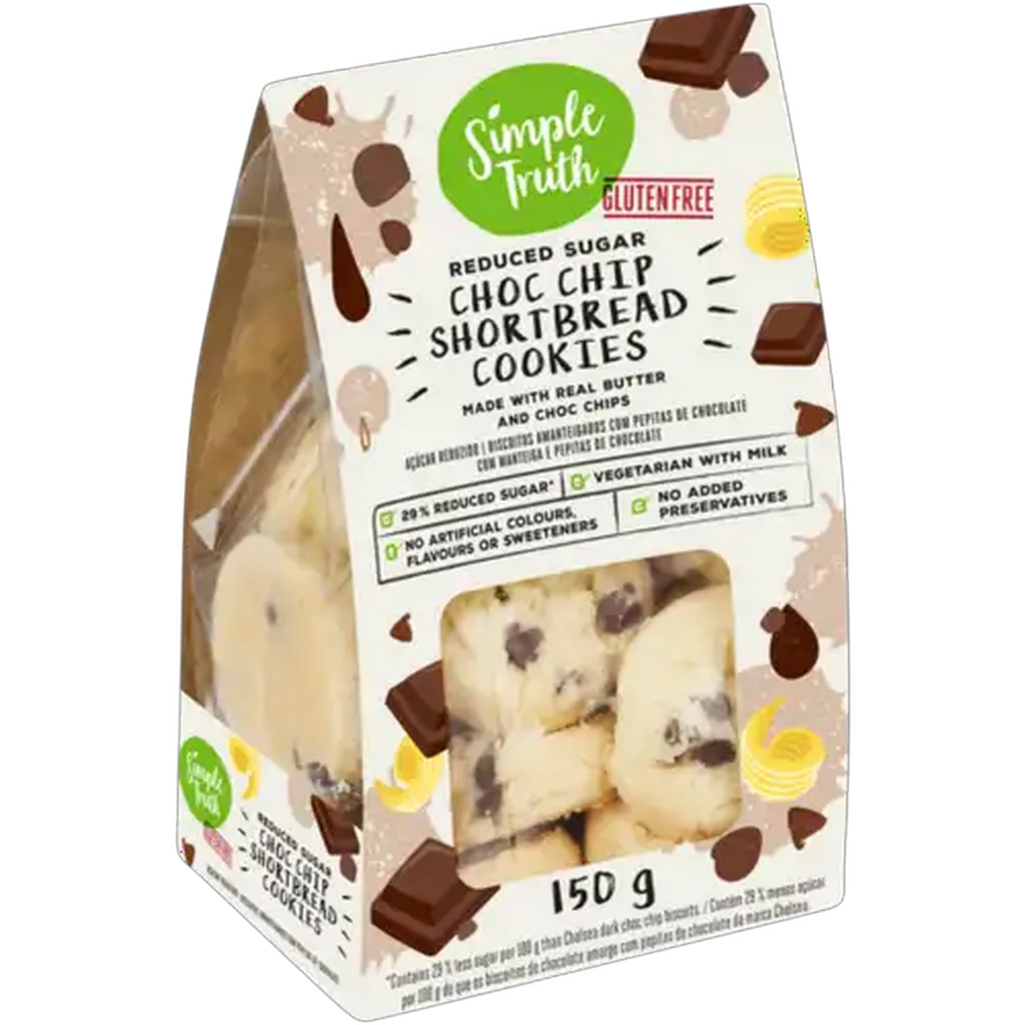 Image of Simple Truth Reduced Sugar Choc Chip Shortbread Cookies 150g