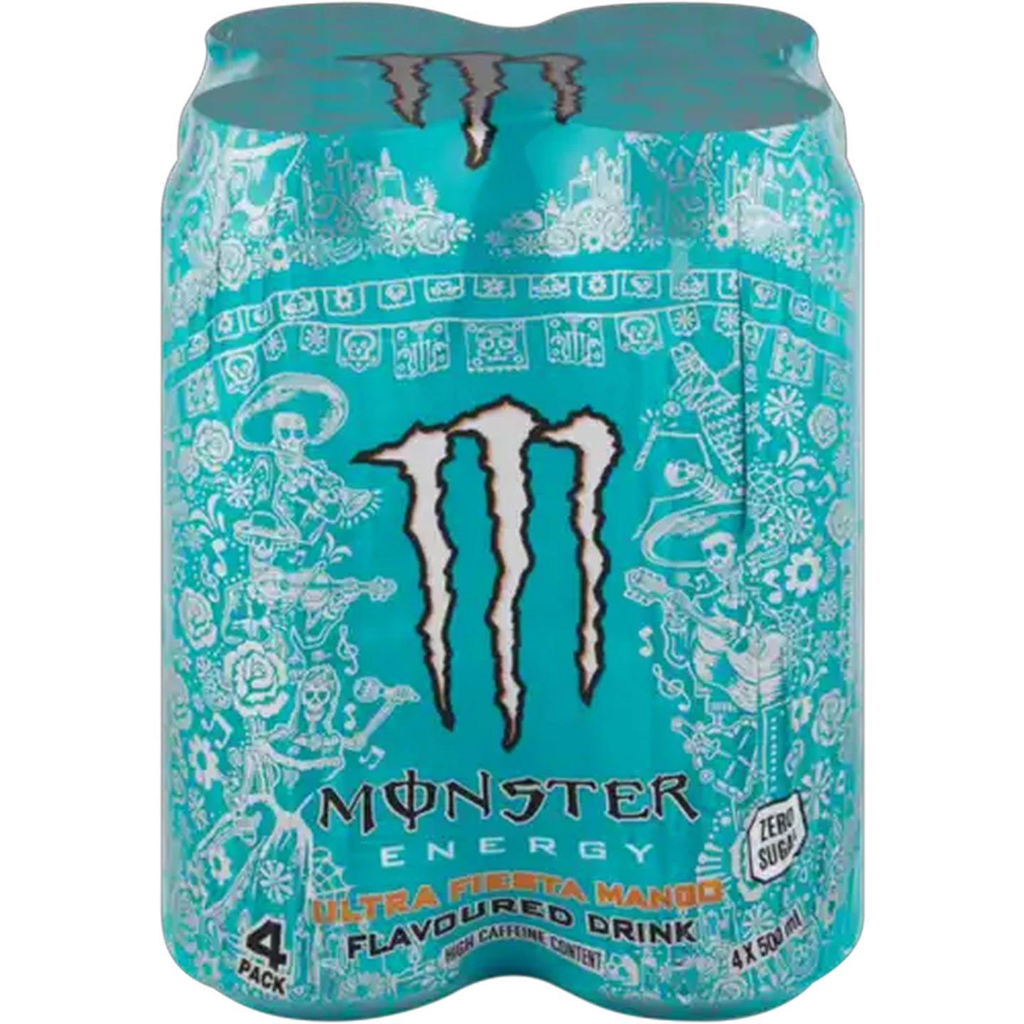 Image of Monster Ultra Fiesta Mango Flavoured Zero Sugar Energy Drink 4 x 500ml