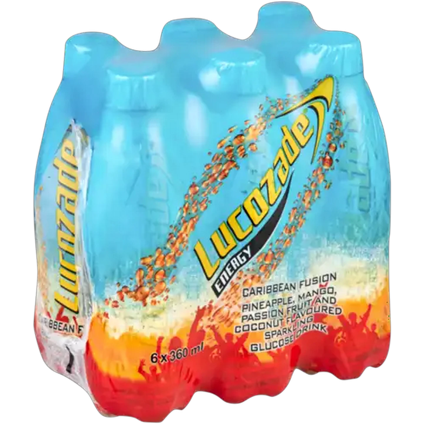 Image of Lucozade Caribbean Fusion Flavoured Sparkling Glucose Drink 6 x 360ml