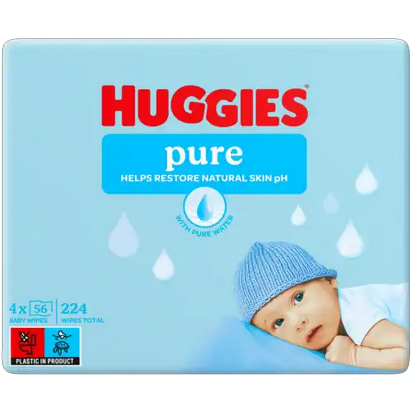 Image of Huggies Pure Baby Wipes 4 x 56 Pack