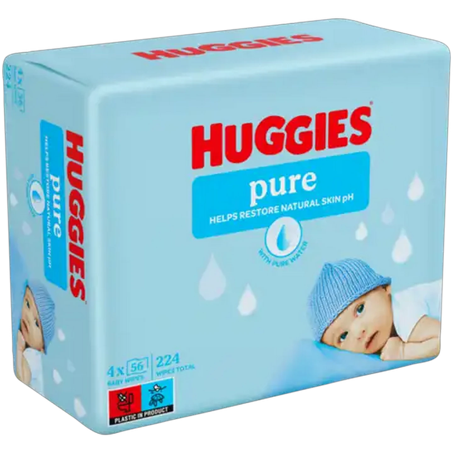Image of Huggies Pure Baby Wipes 4 x 56 Pack