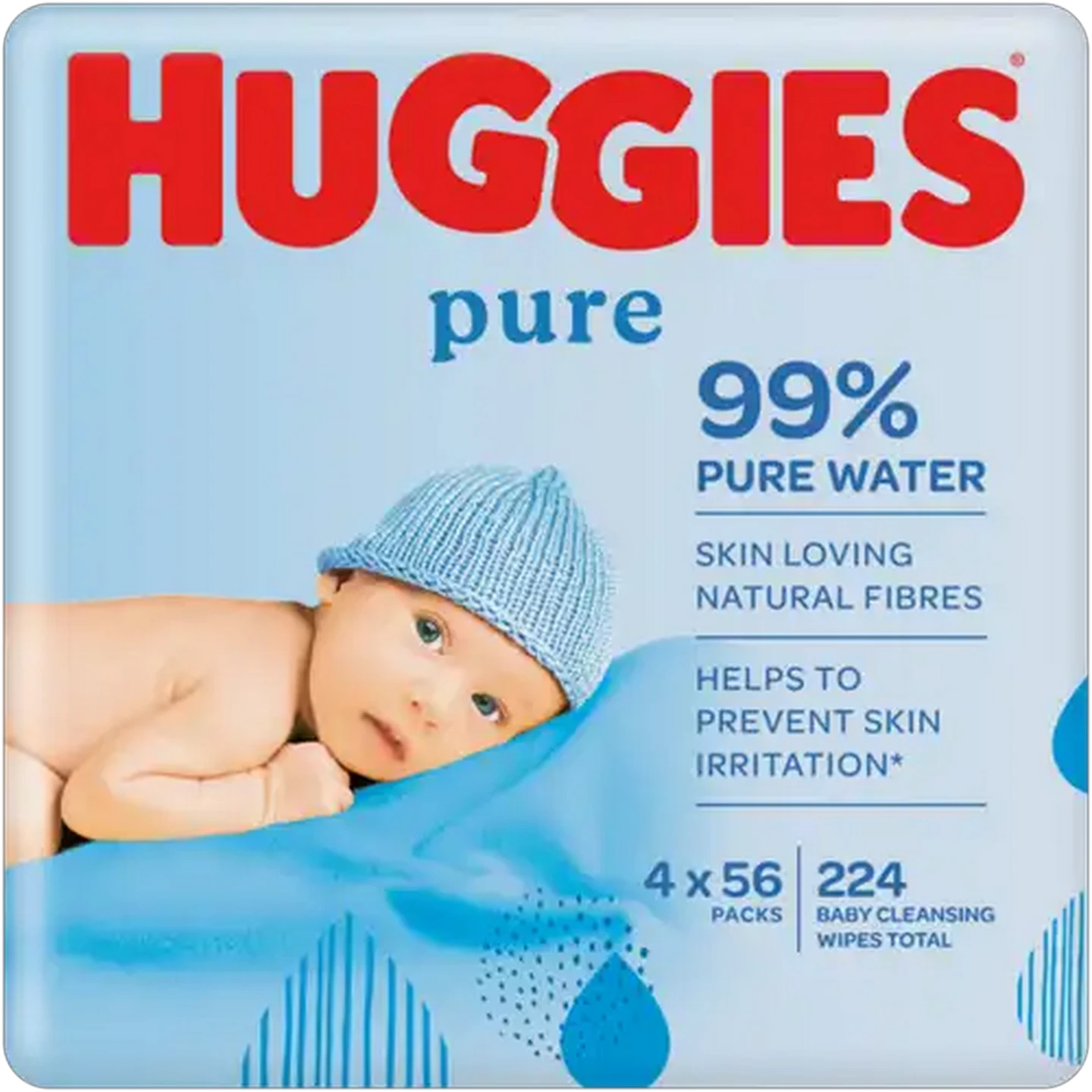Image of Huggies Pure Baby Wipes 4 x 56 Pack