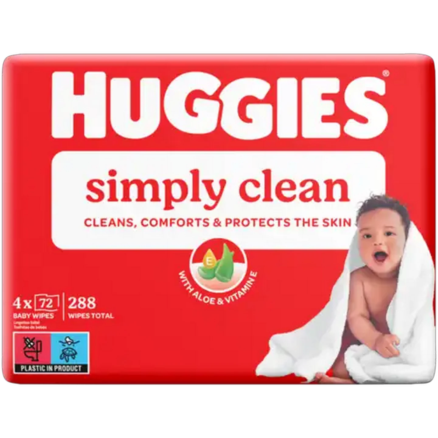 Image of Huggies Simply Clean Baby Wipes 4 x 72 Pack