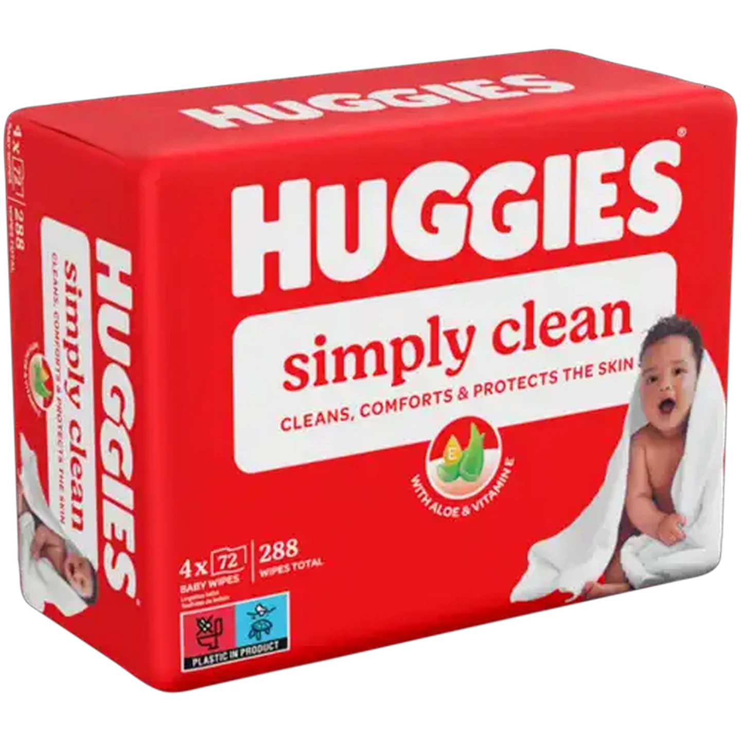 Image of Huggies Simply Clean Baby Wipes 4 x 72 Pack