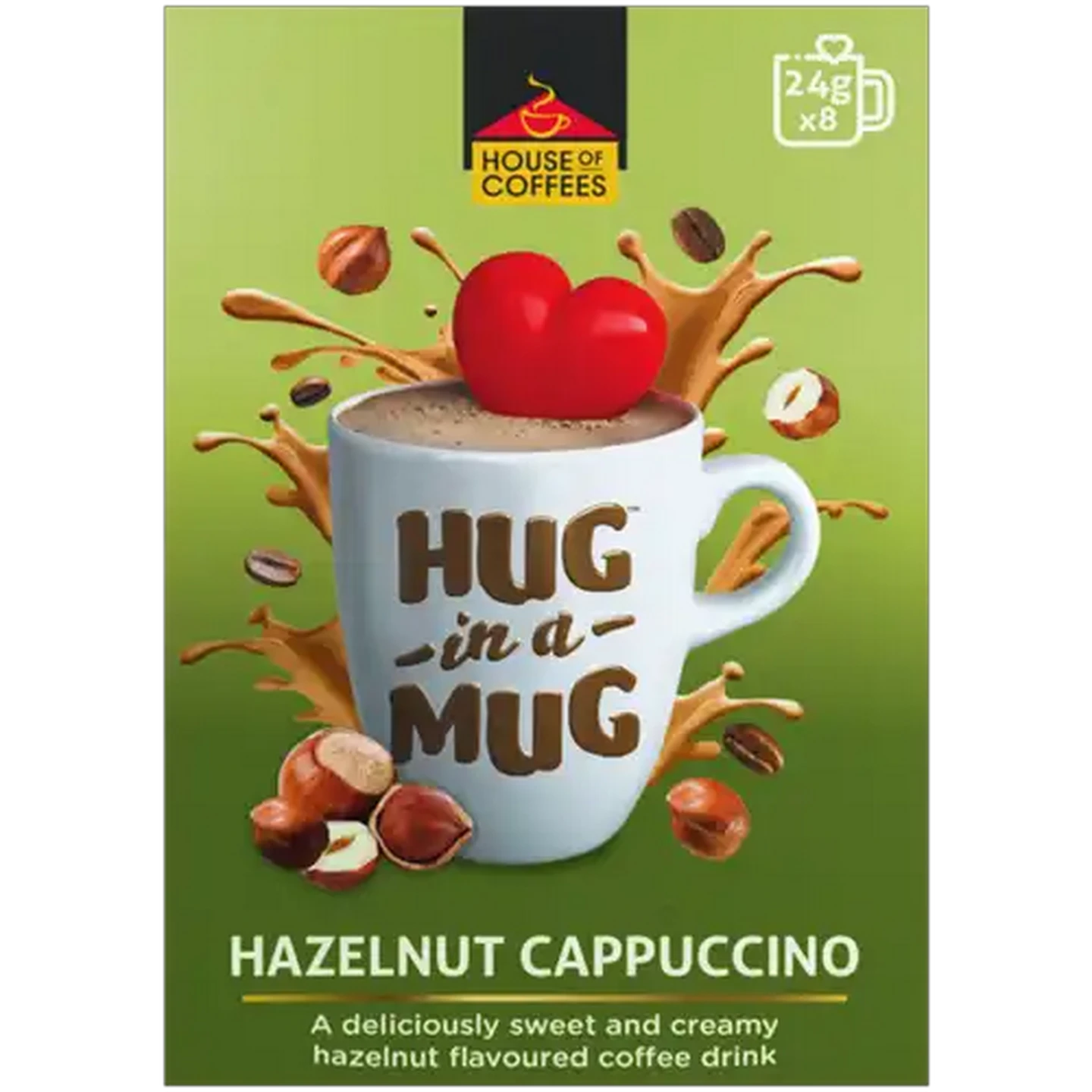Image of House of Coffees HUG in a MUG Hazelnut Flavoured Cappuccino 8 x 24g