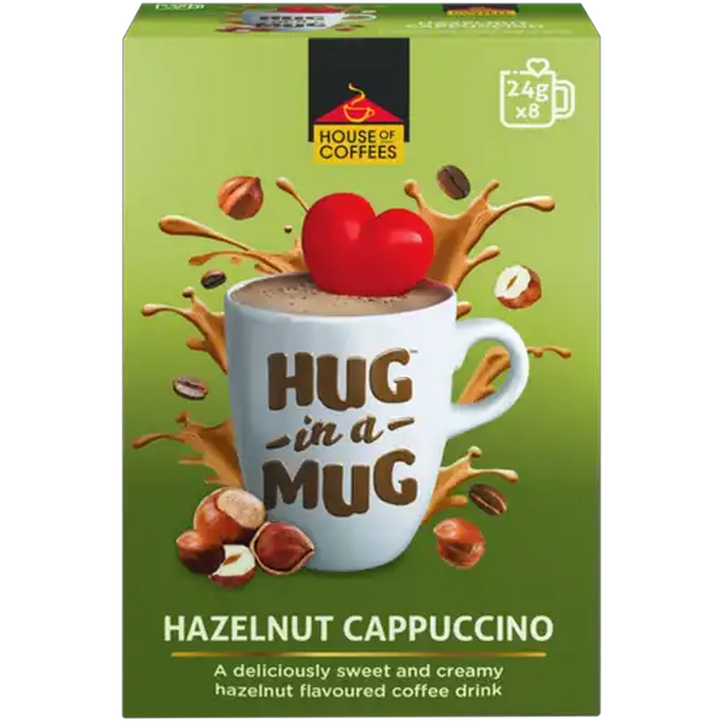 Image of House of Coffees HUG in a MUG Hazelnut Flavoured Cappuccino 8 x 24g