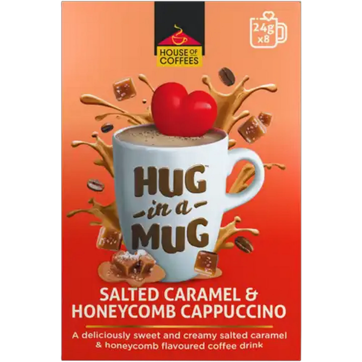 Image of House of Coffees HUG in a MUG Salted Caramel & Honeycomb Cappuccino 8 x 24g