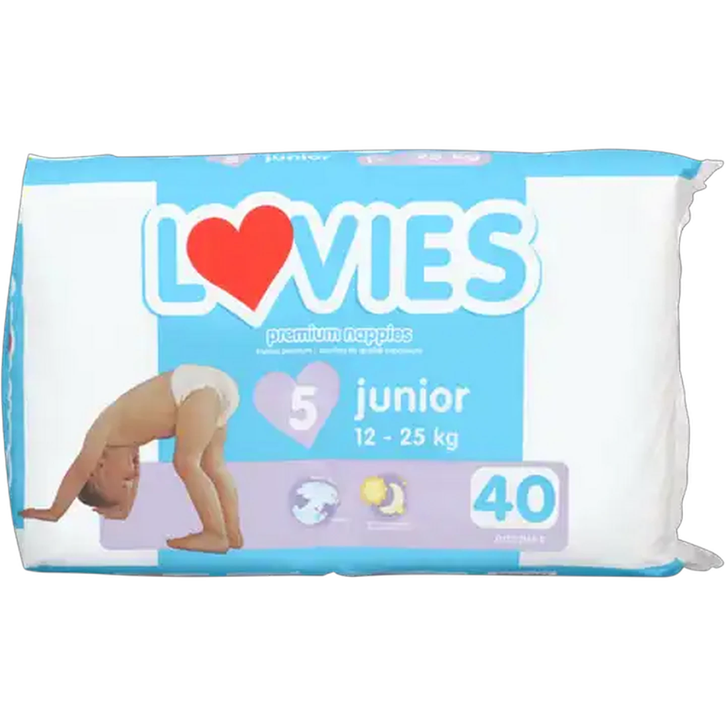 Image of Lovies Junior Size 5 12-25kg Premium Nappies 40 Pack