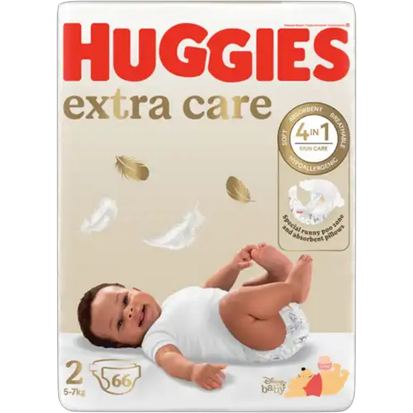 Image of Huggies Extra Care Size 2 Disposable Nappies 66 Pack