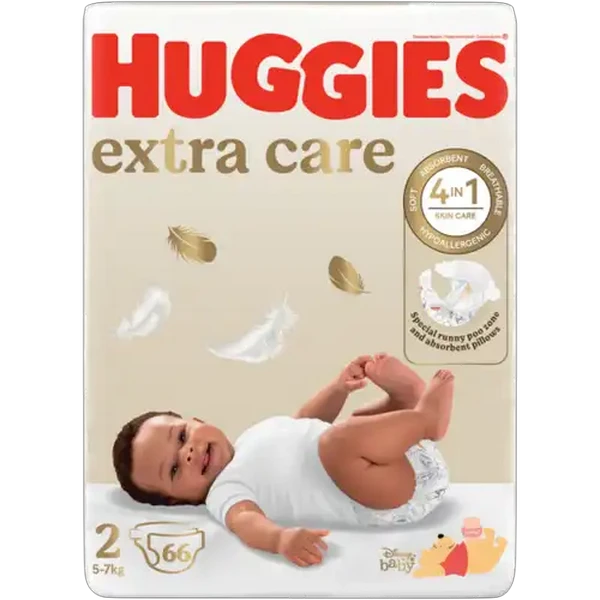 Huggies Extra Care Size 2 Disposable Nappies 66 Pack
