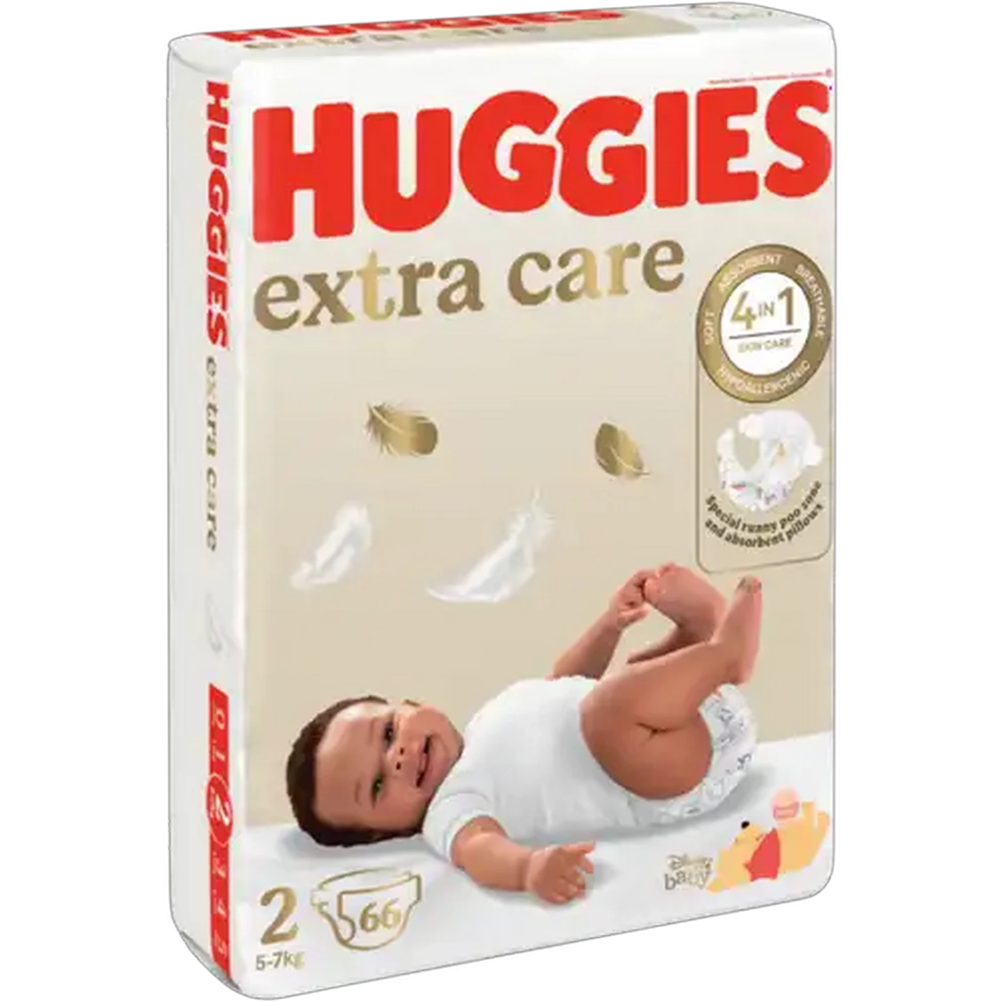 Image of Huggies Extra Care Size 2 Disposable Nappies 66 Pack