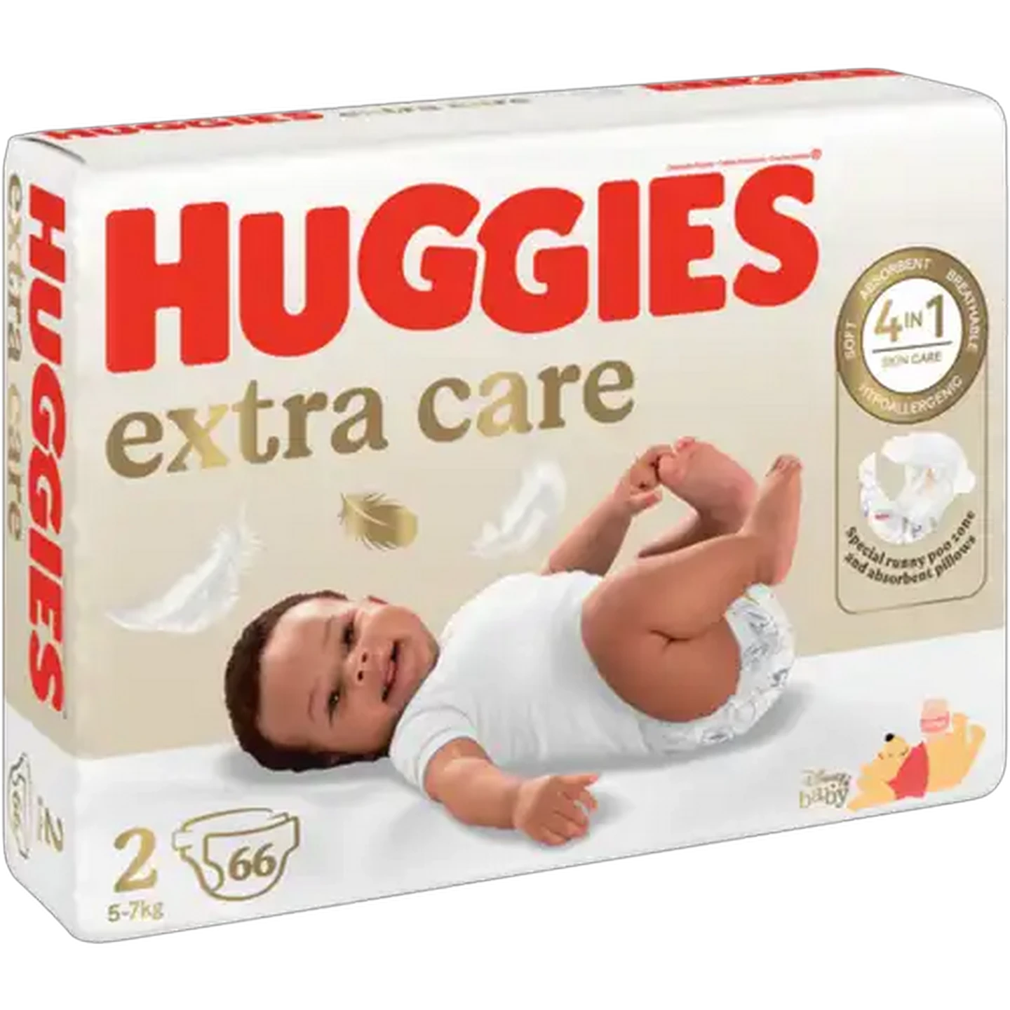 Image of Huggies Extra Care Size 2 Disposable Nappies 66 Pack
