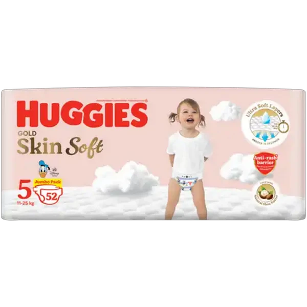Huggies Gold Size 5 Skin Soft Disposable Nappies 52 Pack
