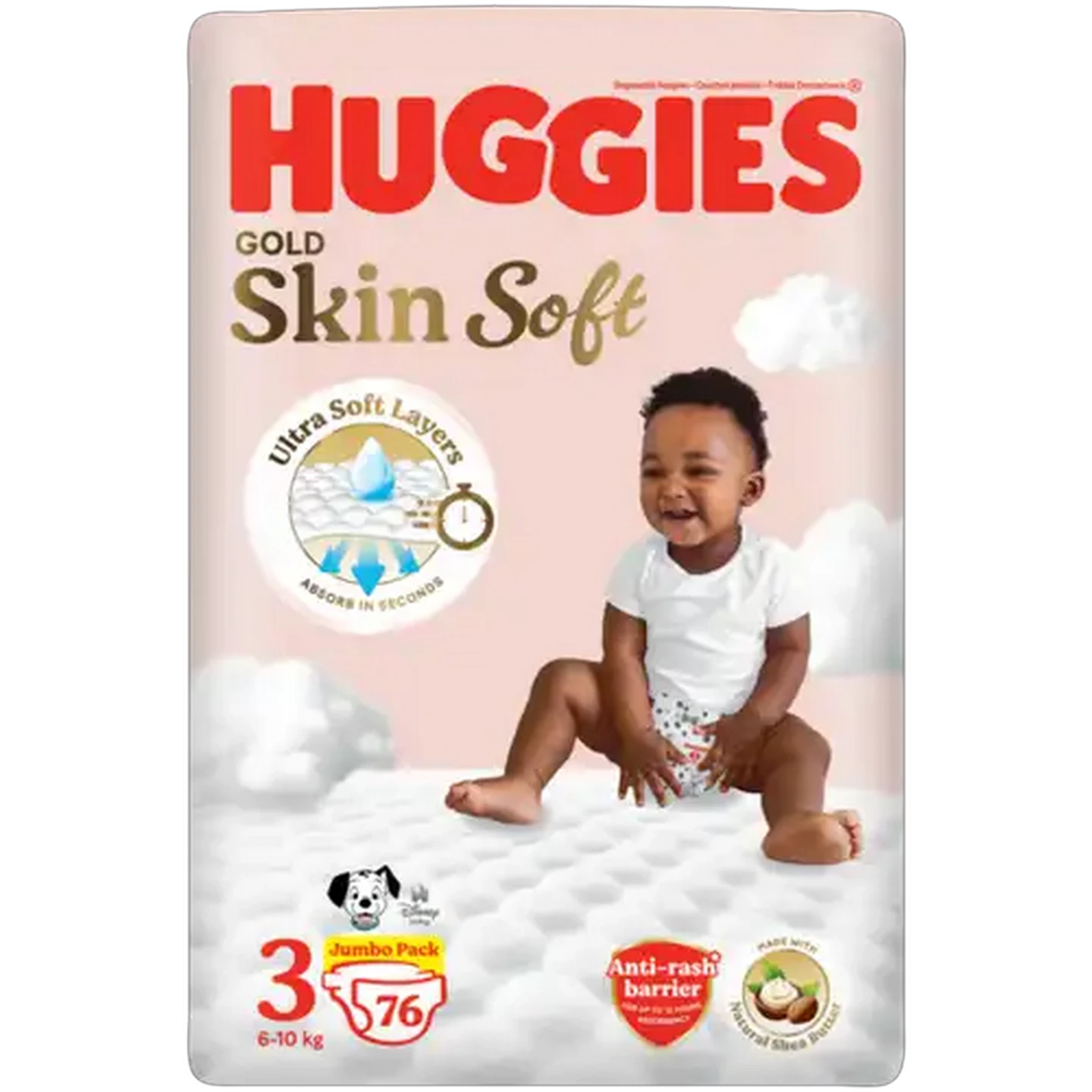 Image of Huggies Gold Skin Soft Size 3 Disposable Nappies 76 Pack