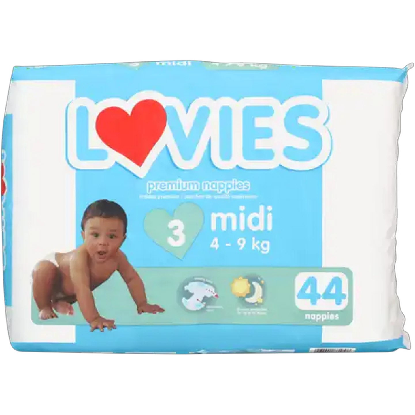 Image of Lovies Midi Size 3 4-9kg Premium Nappies 44 Pack