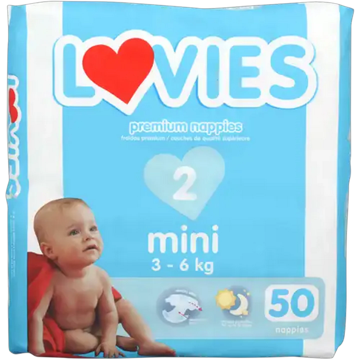 Image of Lovies Mini Size 2 3-6kg Premium Nappies 50 Pack