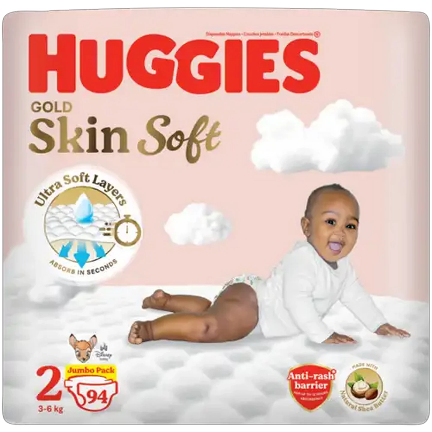 Image of Huggies Gold Skin Soft Size 2 Disposable Nappies 94 Pack