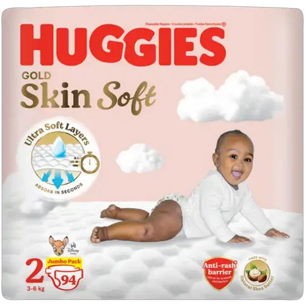 Huggies Gold Skin Soft Size 2 Disposable Nappies 94 Pack