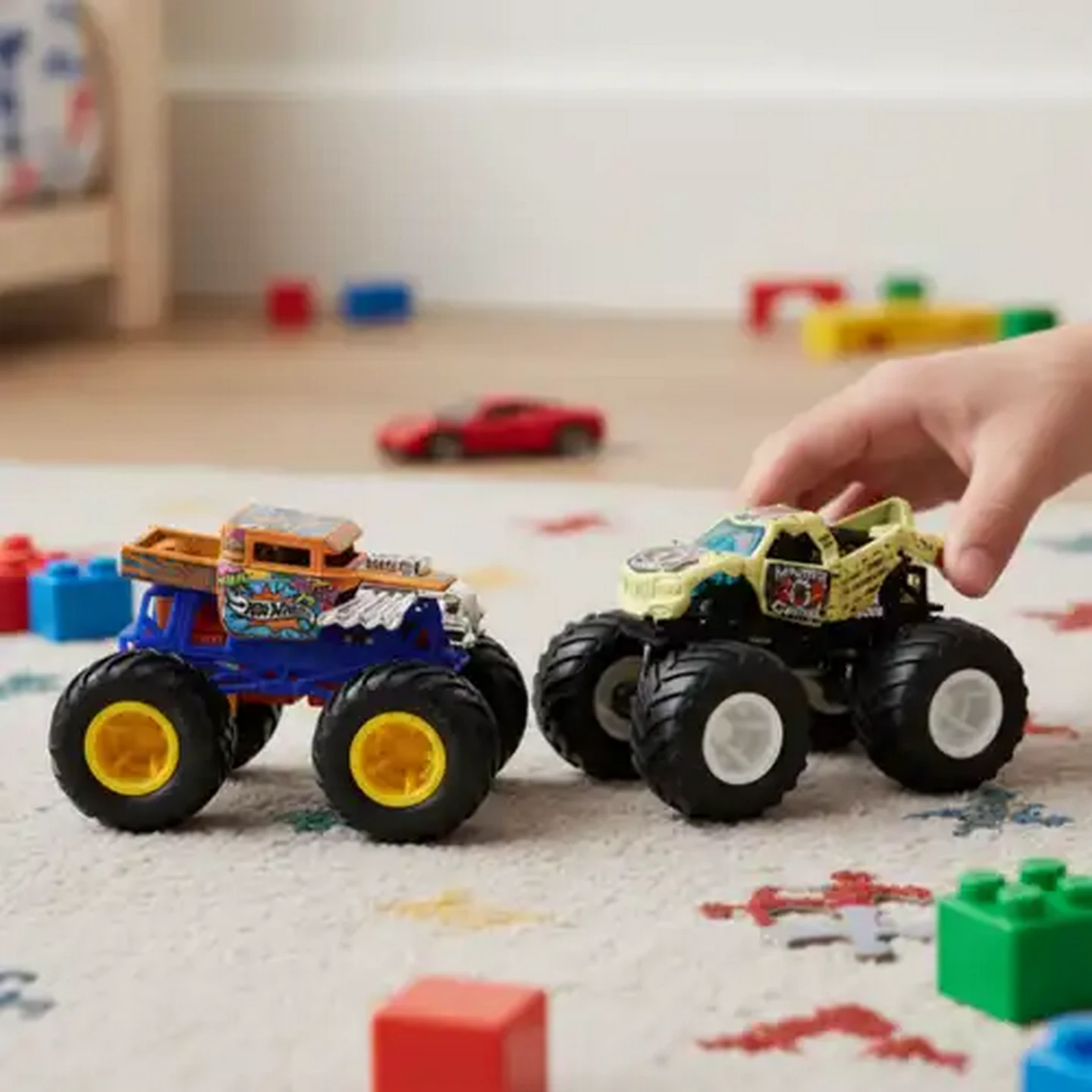 Image of Hot Wheels Monster Truck With Giant Wheels And Die-Cast Car 1:64 (Type May Vary)