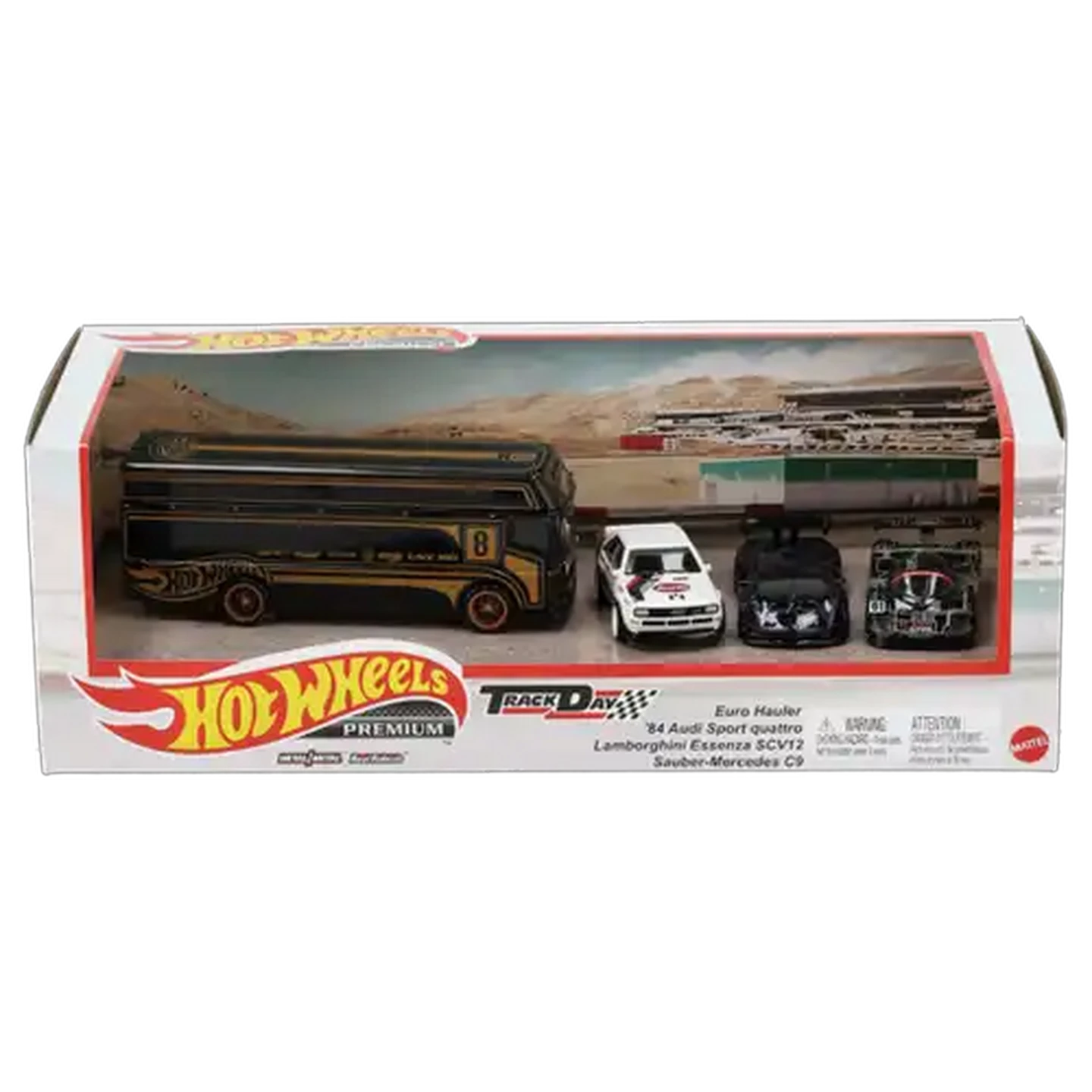 Image of Hot Wheels Premium Collector Display Set, 3 Cars & 1 Transporter (Type May Vary)