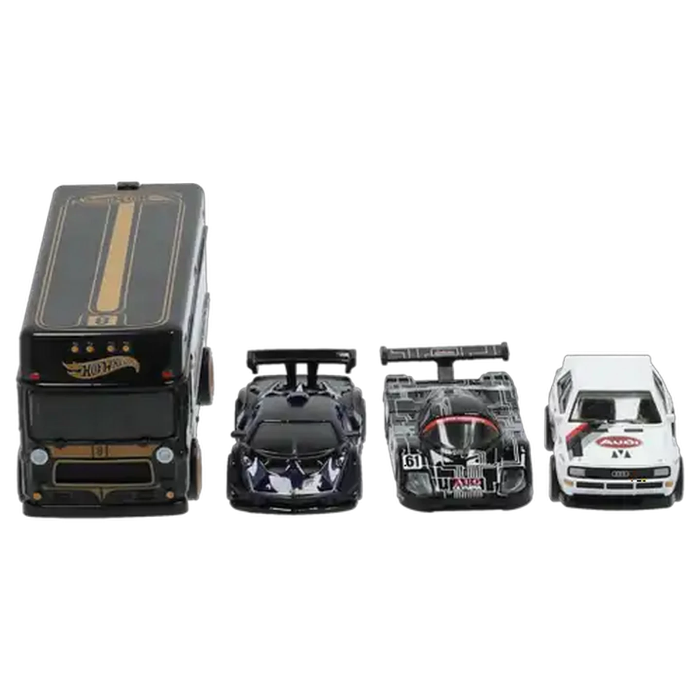 Image of Hot Wheels Premium Collector Display Set, 3 Cars & 1 Transporter (Type May Vary)