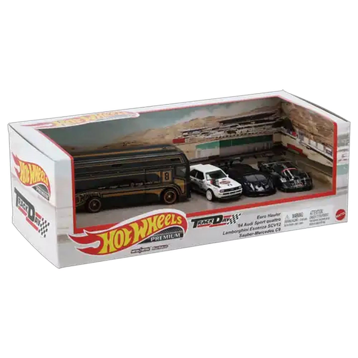 Image of Hot Wheels Premium Collector Display Set, 3 Cars & 1 Transporter (Type May Vary)