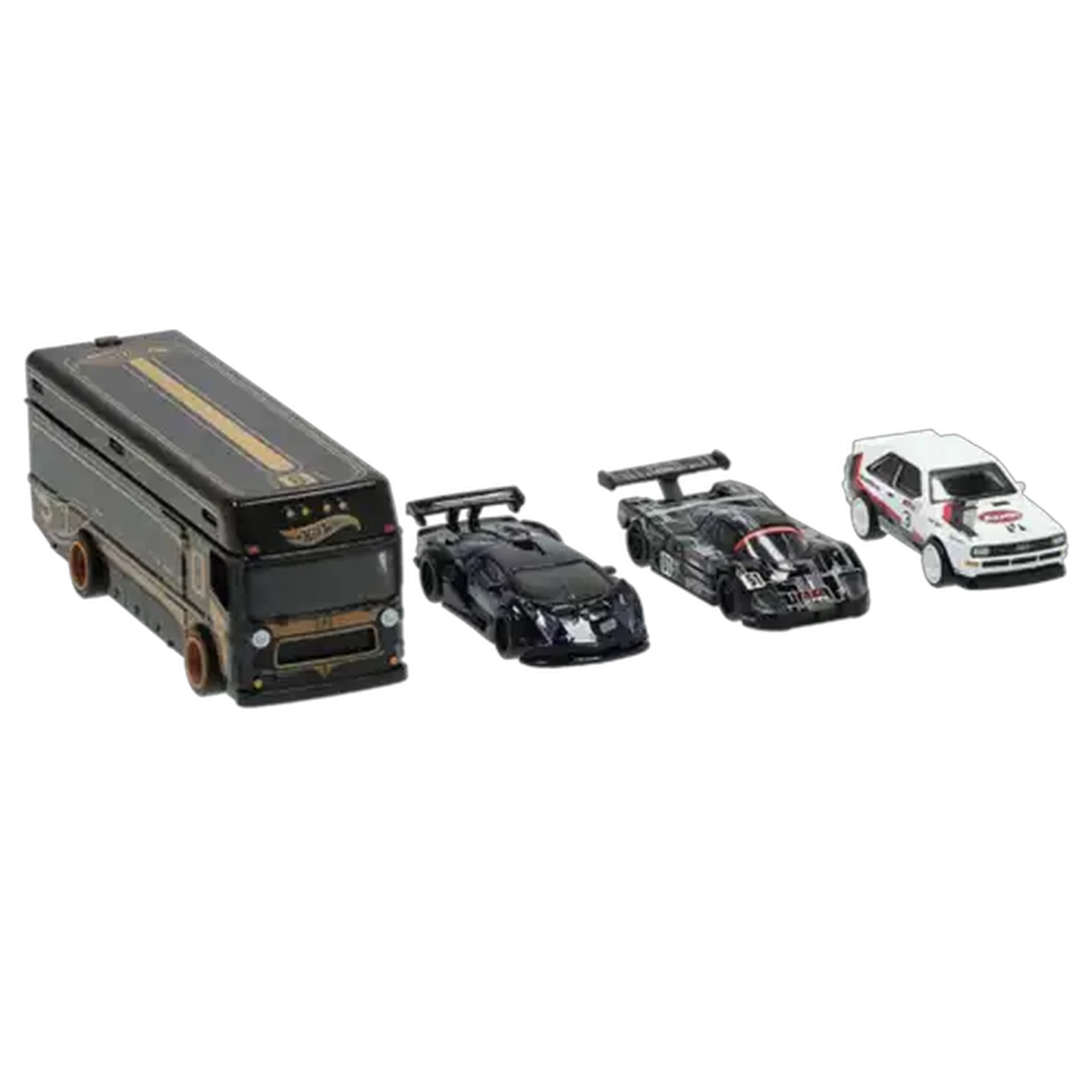 Image of Hot Wheels Premium Collector Display Set, 3 Cars & 1 Transporter (Type May Vary)
