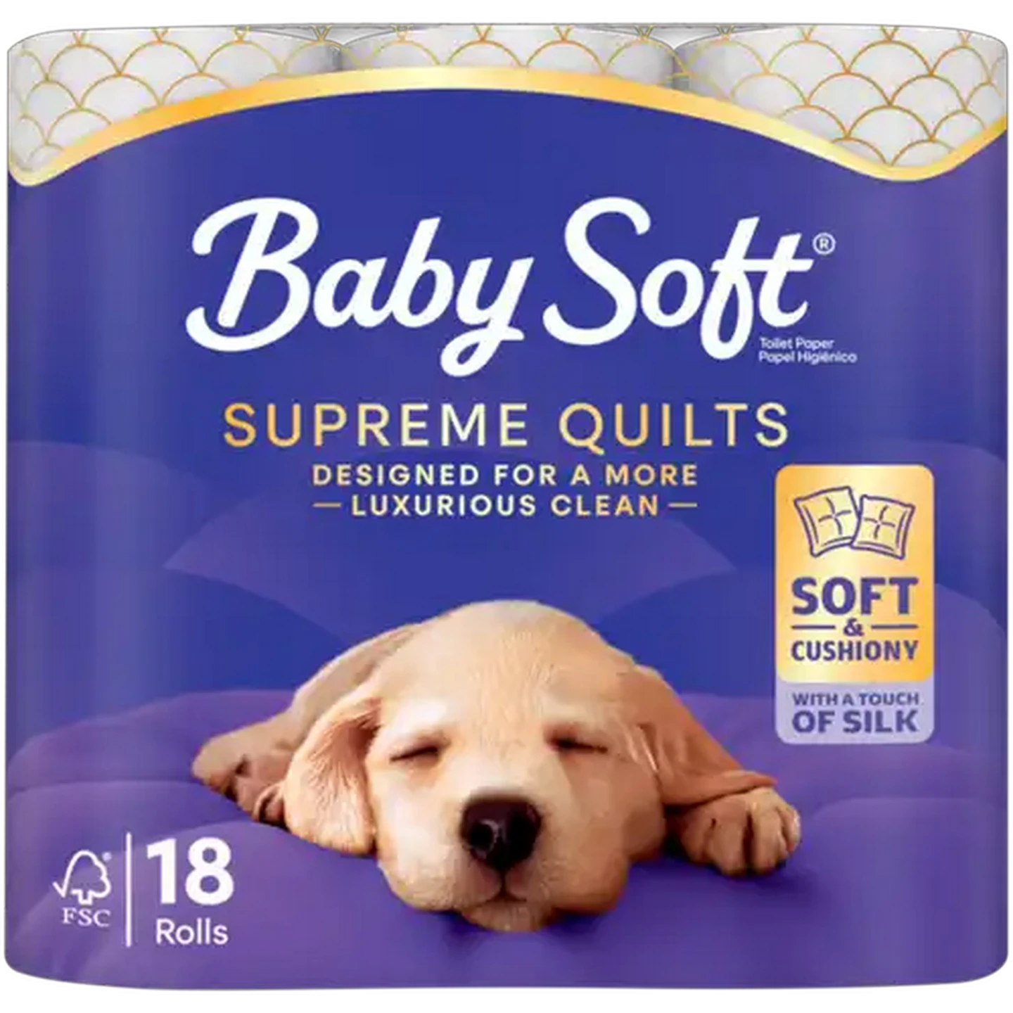 Image of Baby Soft 2 Ply Supreme Quilts Luxury Toilet Tissue Roll 18 Pack